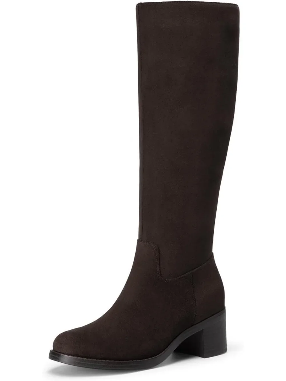 Women Chocolate Suede Chunky Heel Round Toe Pu Suede Side Zipper Knee High Boots